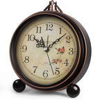 Knigswerk Vintage Analog Alarm Clock, 5.25 inch Small Silent Desk Clock with Night Light, Battery Operated for Table, Bedroom, B