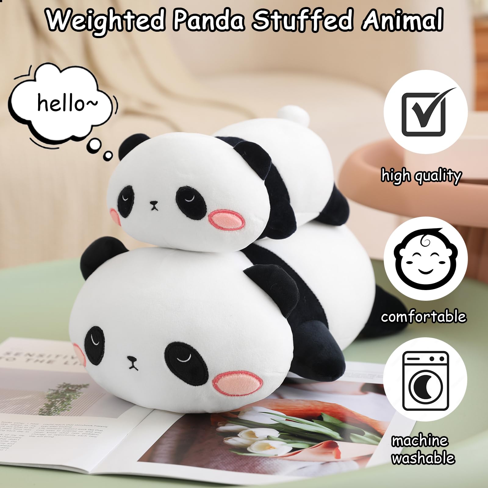 Sqeqe Weighted Panda Plush, Weighted Panda Stuffed Animal For Anxiety, Cute Panda Plushies Soft Panda Bear Pillow Toy Gift For K