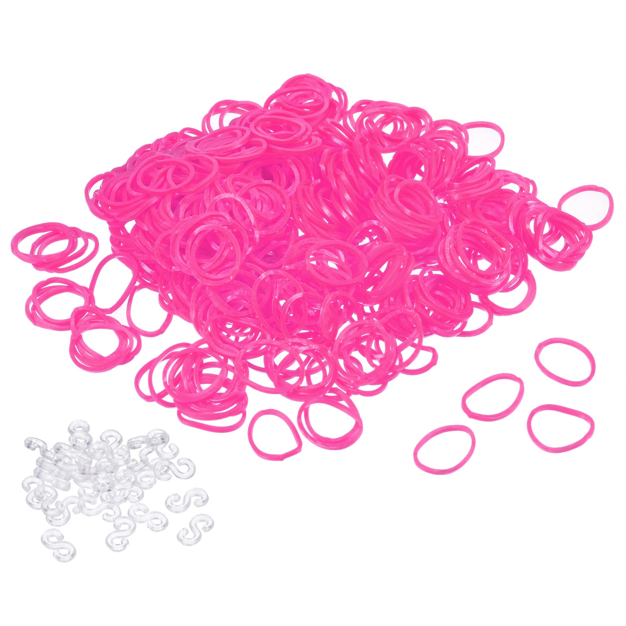 Meccanixity Rubber Band Pink Stretchable Rubber Elastic Band 0.5Inch Dia With S-Clips For Home Office, Pack Of 600