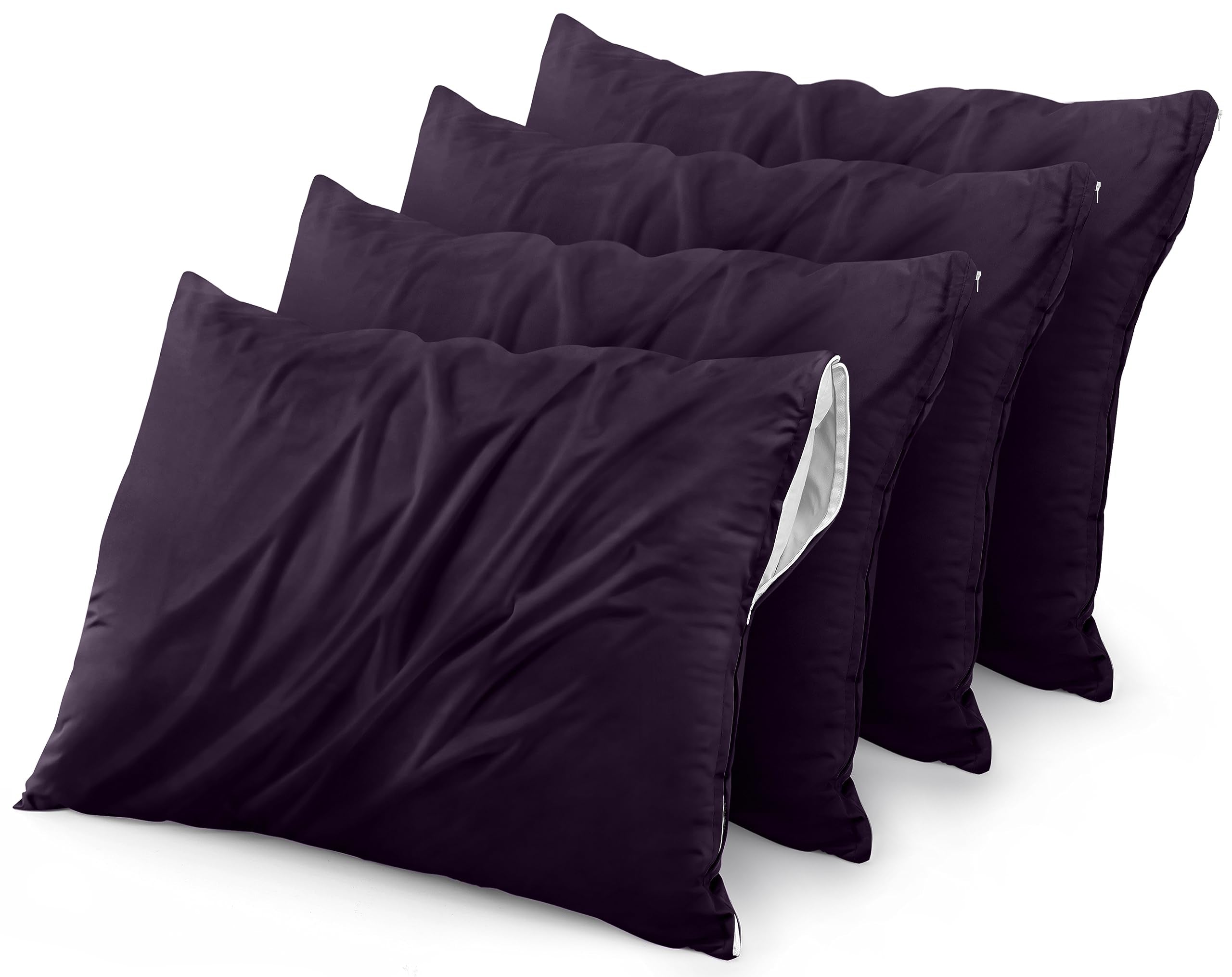 Utopia Bedding Waterproof Pillow Protector Zippered (4 Pack) Standard Purple - Bed Bug Proof Pillow Encasement 20 X 26 Inches