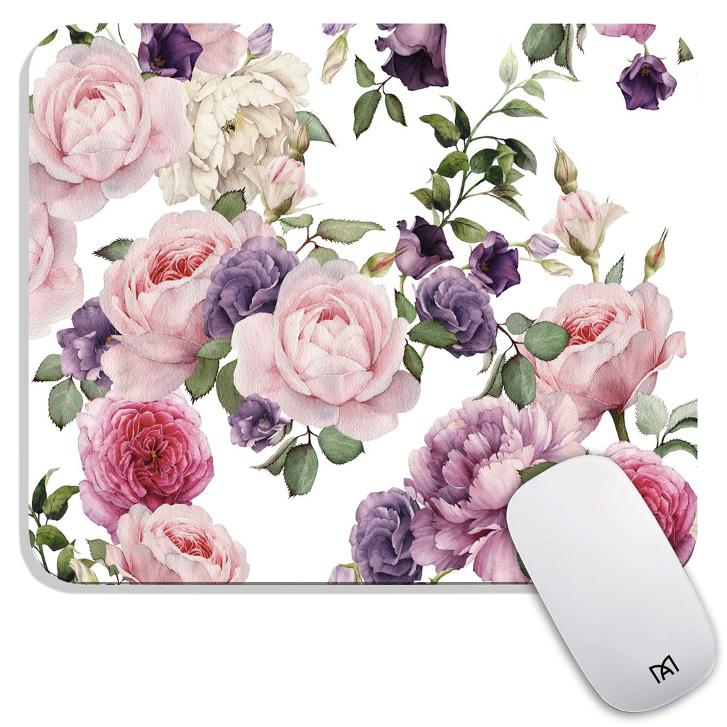 Armanza Square Mouse Pad Floral Roses,Personalized Premium-Textured Custom Mouse Mat Design,Washable Mousepad Lycra Cloth,Non-Sl