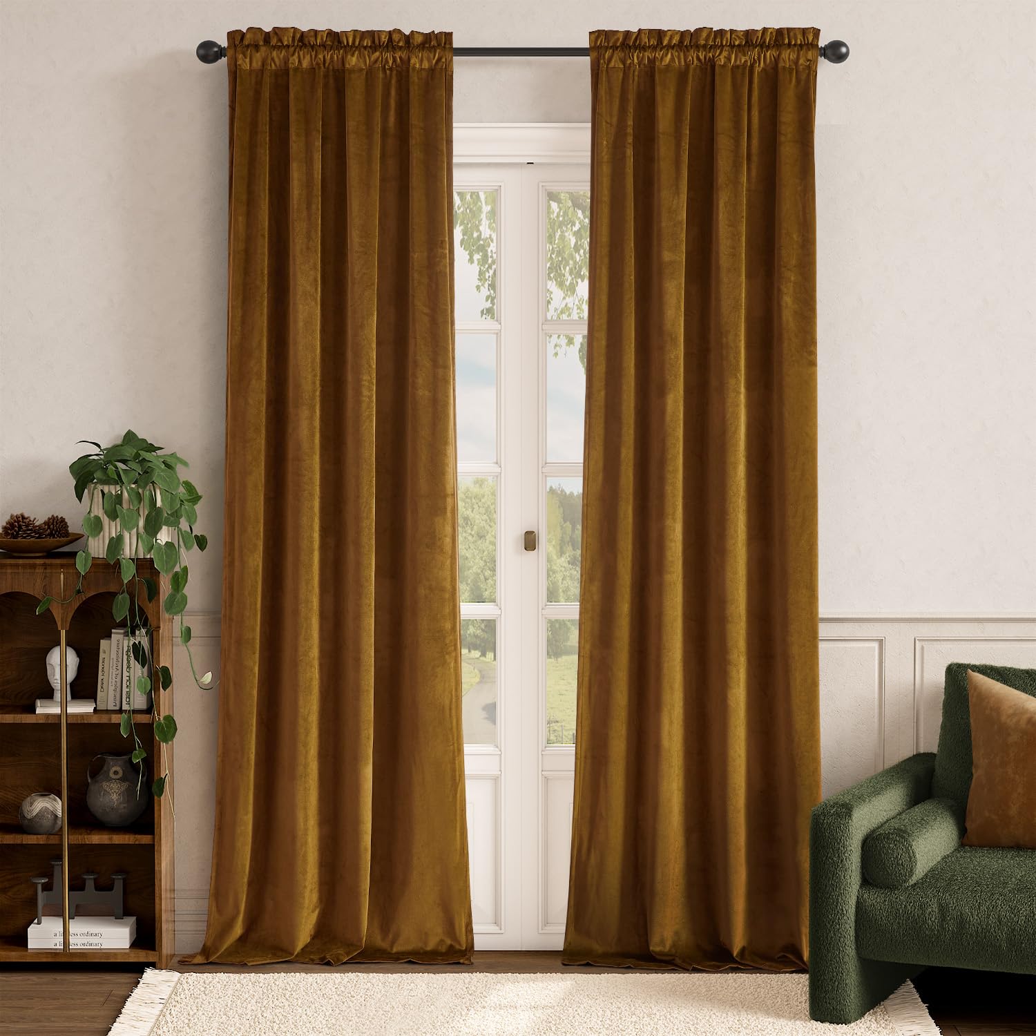 Lazzzy Velvet Glod Brown Curtains 96 Inches Long Thermal Insulated Drapes For Bedroom Living Room Darkening Window Treatments Rod Pocket 2 Panels, W42 X L96