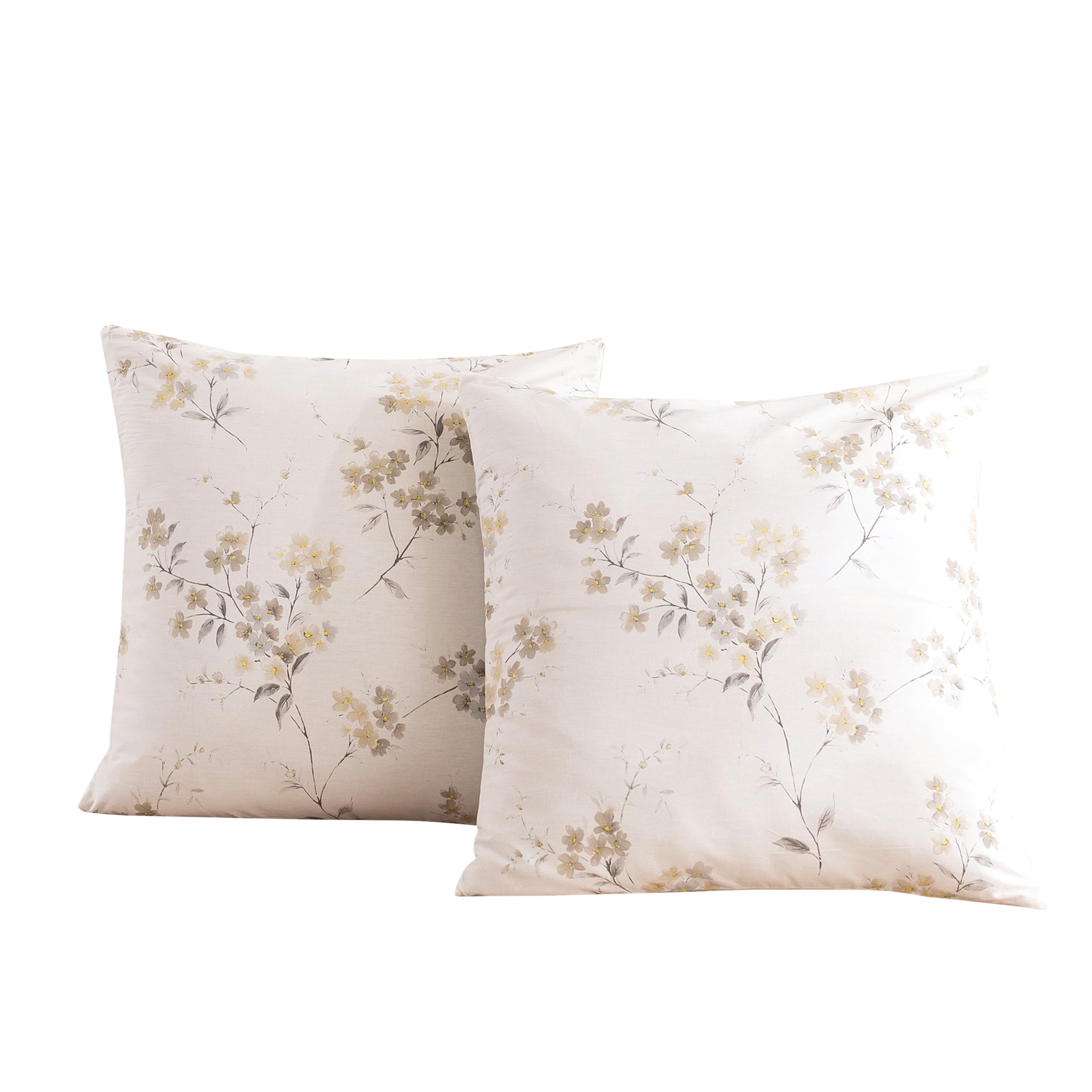 Ecocott 2 Pack Pillowcase Euro Size With Vintage Wash Painting Floral Pillow Cases Set, 100% Cotton Queen Pillow Covers Envelope