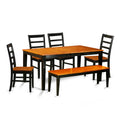 East West Furniture NIPF6-BCH-W 6 Piece Dining Room Table Set Contains a Rectangle Kitchen Table with Butterfly Leaf and 4 Dining Chairs with a Bench, 36x66 Inch, Black & Cherry