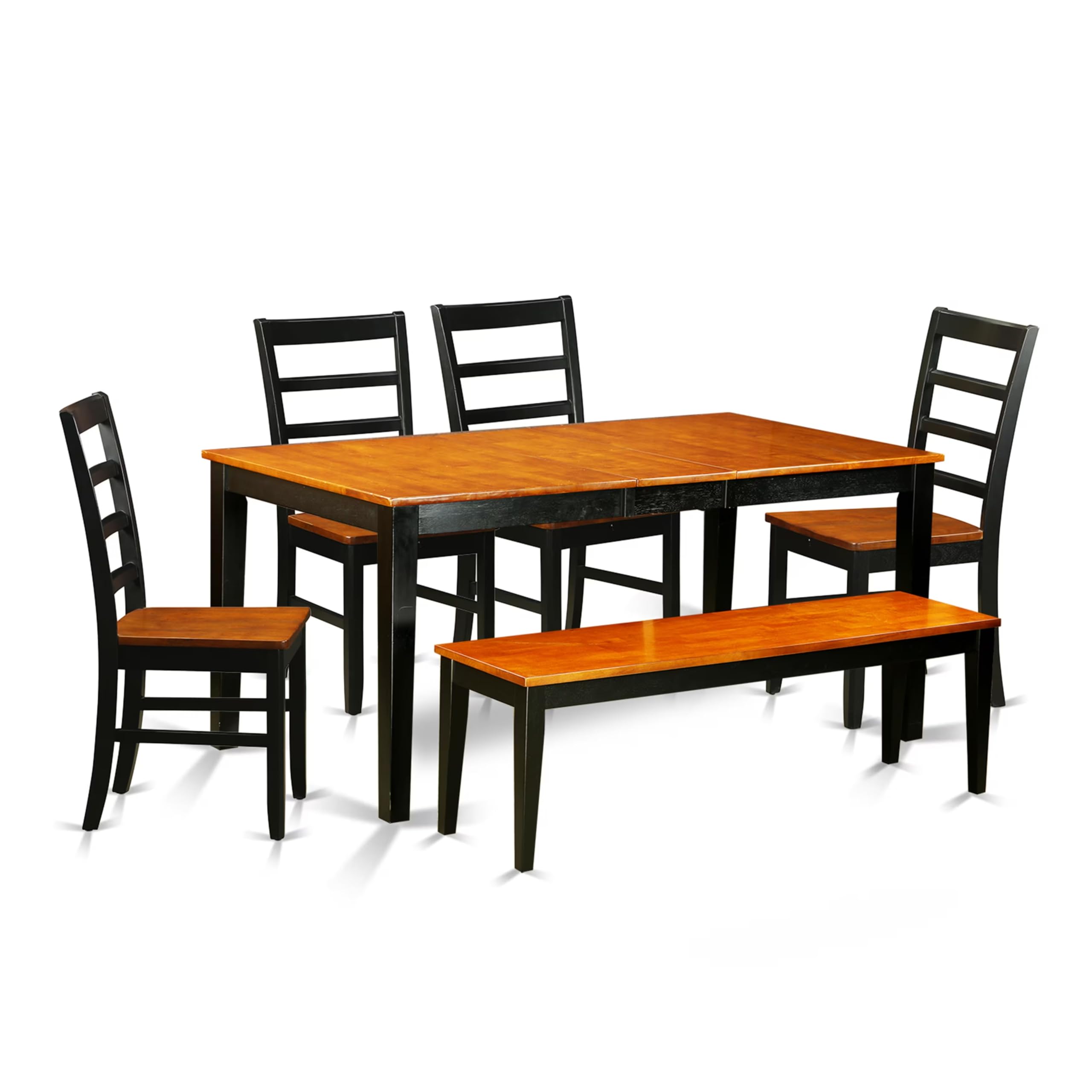 East West Furniture NIPF6-BCH-W 6 Piece Dining Room Table Set Contains a Rectangle Kitchen Table with Butterfly Leaf and 4 Dining Chairs with a Bench, 36x66 Inch, Black & Cherry