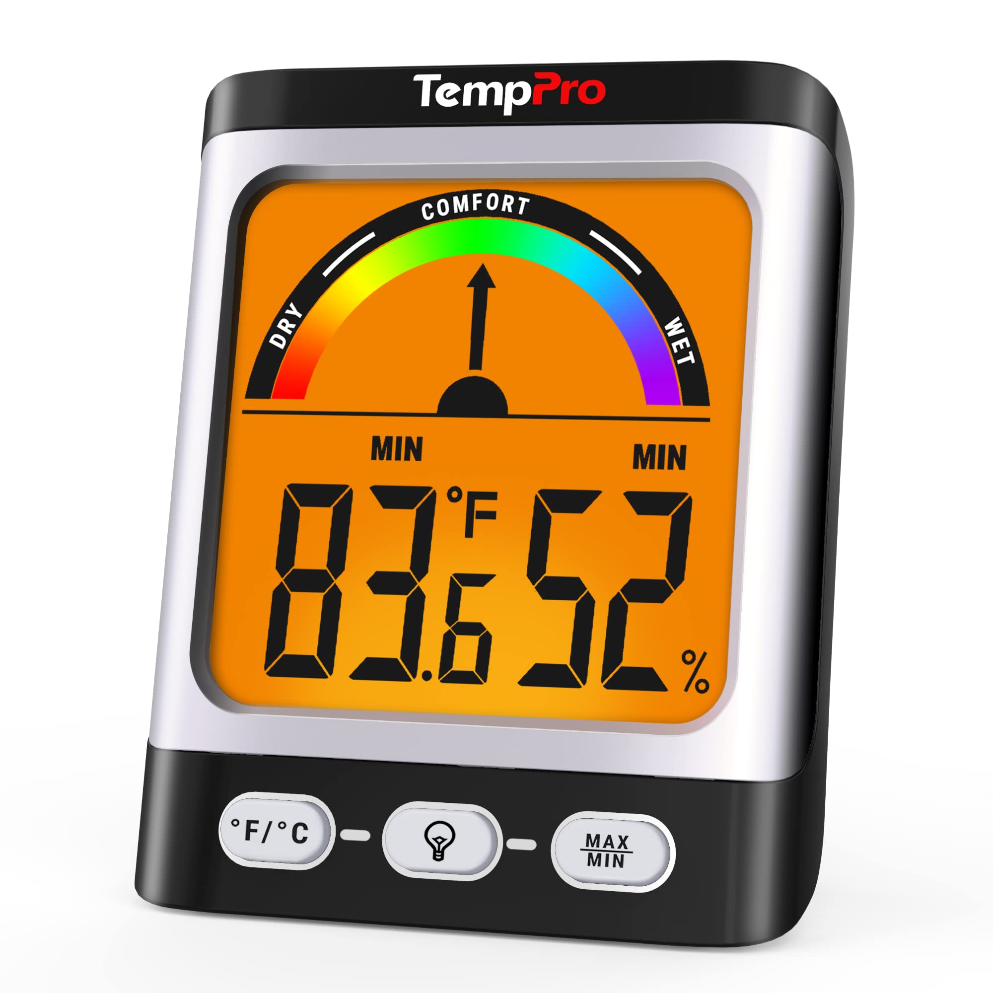 Temppro A52 Hygrometer Indoor Thermometer For Home With Comfort Level Indication Humidity Meter, Large Backlit Display Humidity