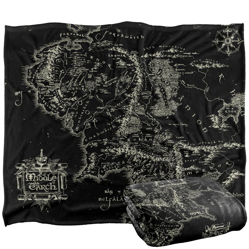 The Lord Of The Rings Blanket, 50'X60' Black Map Of Middle Earth Silky Touch Super Soft Throw Blanket