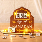 Seeloowy Ramadan Advent Calendar with LED Light Wooden Countdown Calendars Decorations for Home, 30 Days Til Eid 2024, Ramada Gi