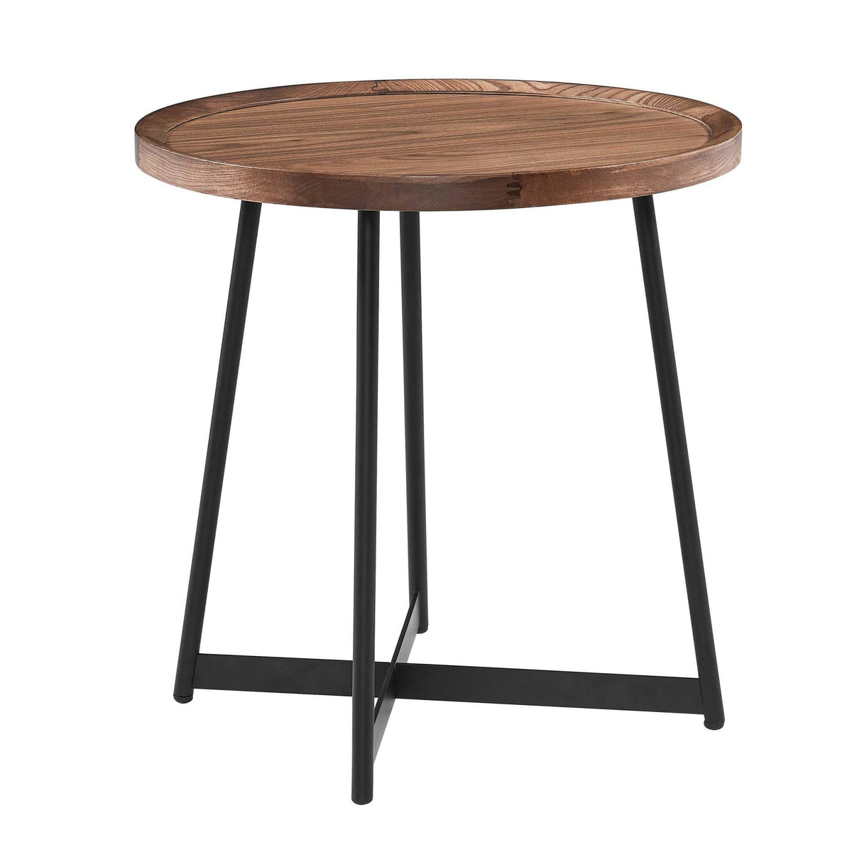 HomeRoots 21.66&quot; X 21.66&quot; X 22.05&quot; Round Side Table in American Walnut and Black