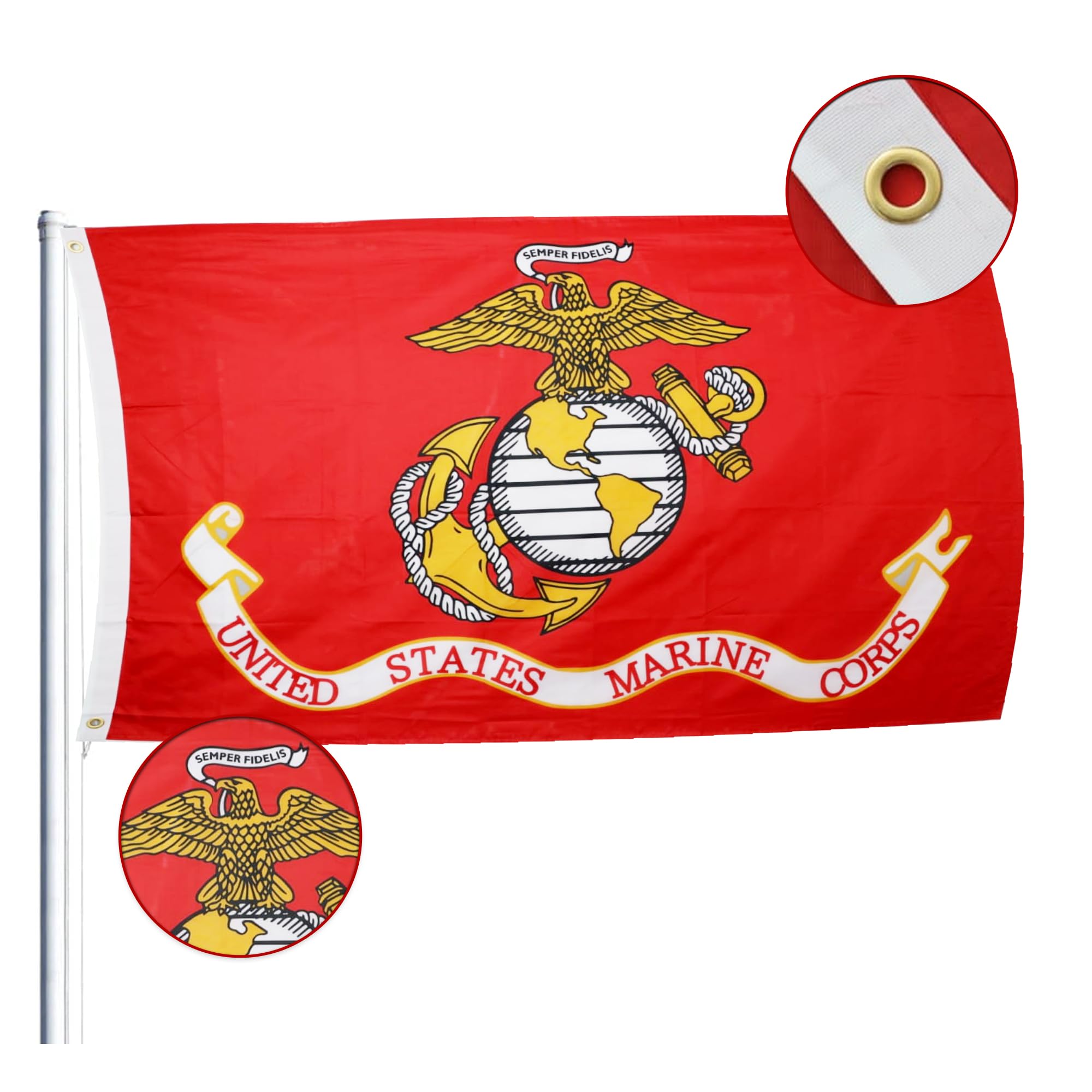 For Us Marine Corps Flag 3X5 Double Sided 3-Ply Heavy Duty Outdoor Flag, For Usmc, 100% Made In Usa, Durable For Marine Corps Fl