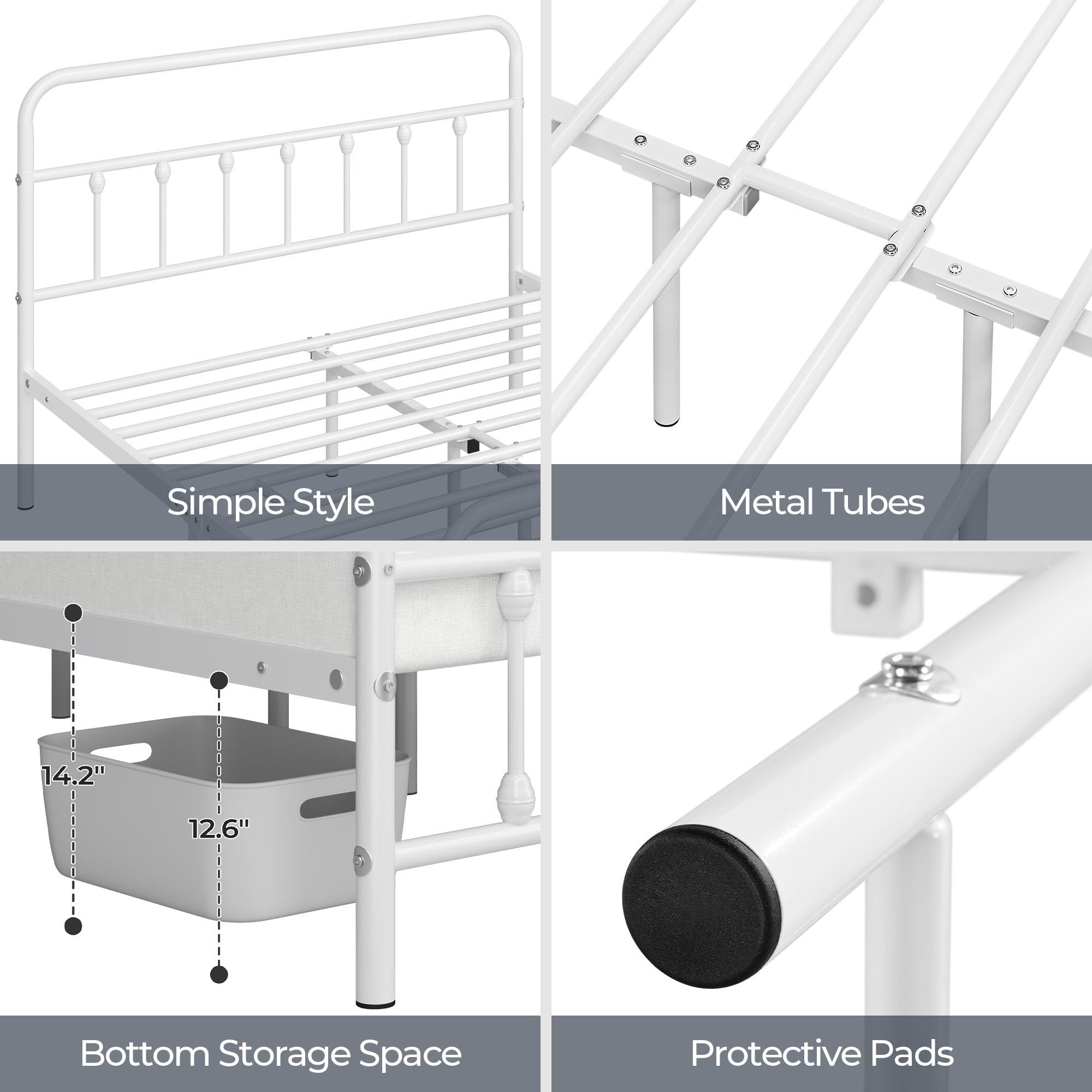 Yaheetech Classic Metal Platform Bed Frame Mattress Foundation With Victorian Style Iron-Art Headboard/Footboard/Under Bed Storage/No Box Spring Needed/Queen Size White