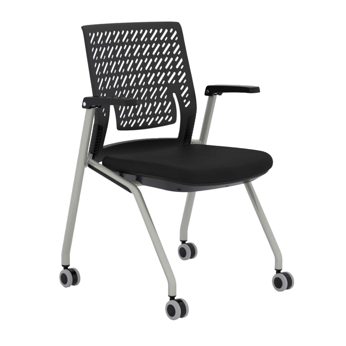 Mayline Thesis Flex Back Training Chairs, Set Of 2, Nest Or Stack For Easy Storage, Cushioned Seat, Flip-Up Arms, Wheeled Base