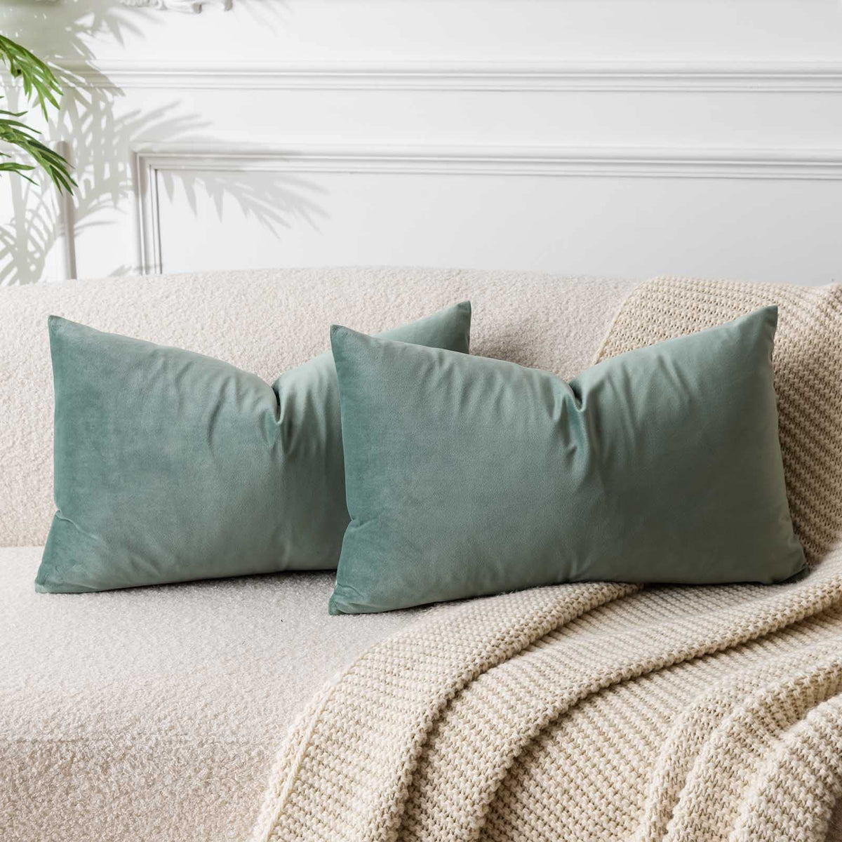 Juspurbet Sage Lumbar Velvet Throw Pillow Covers 16X24 Inch Set Of 2 For Living Room Couch Sofa Bedroom Decorative Rectangle Sol