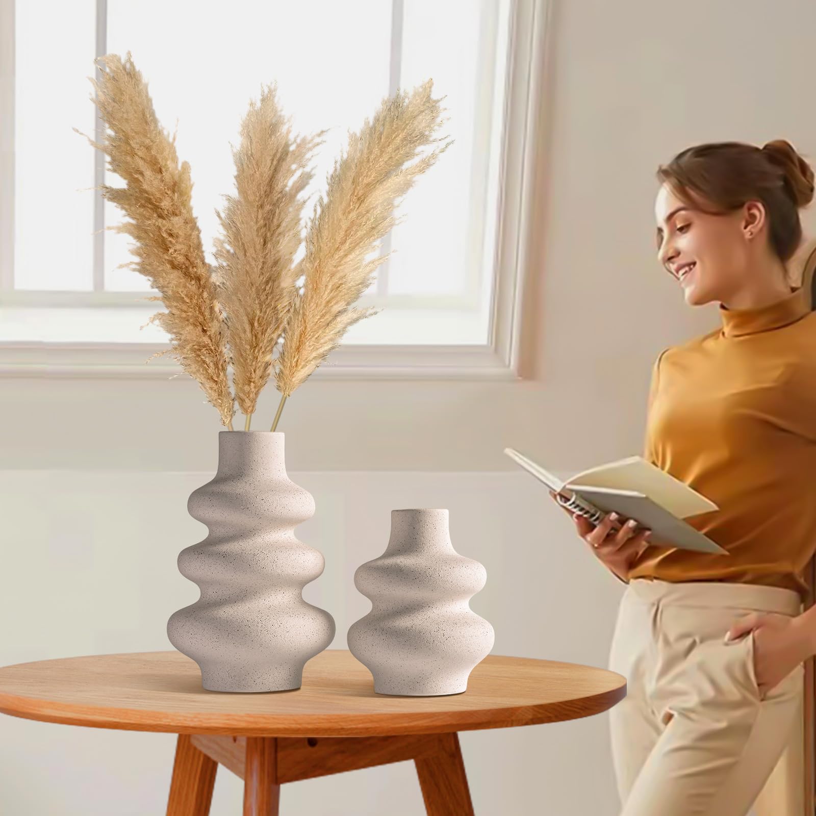 Ceramic Vases- Set Of 2 White Vase For Modern Home Decor, Boho Vase For Decor,Vase For Farmhouse Decor Wedding Dinner Table Offi