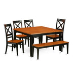 East West Furniture PFQU6-BCH-W 6 Piece Dining Room Table Set Contains a Square Kitchen Table with Butterfly Leaf and 4 Dining Chairs with a Bench, 54x54 Inch, Black & Cherry