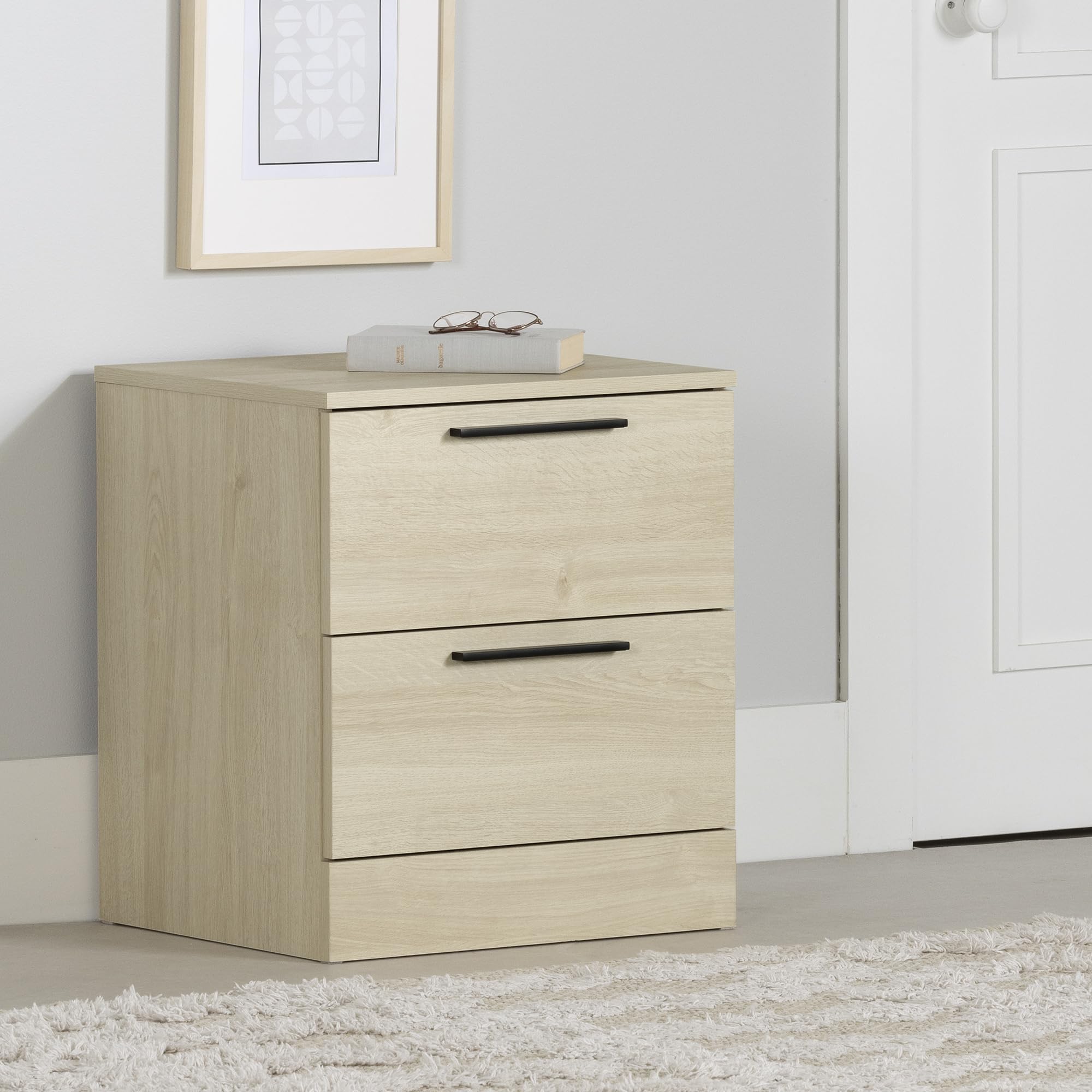 South Shore Furniture Step One Essential 2-Drawer Nightstand, Bleached Oak