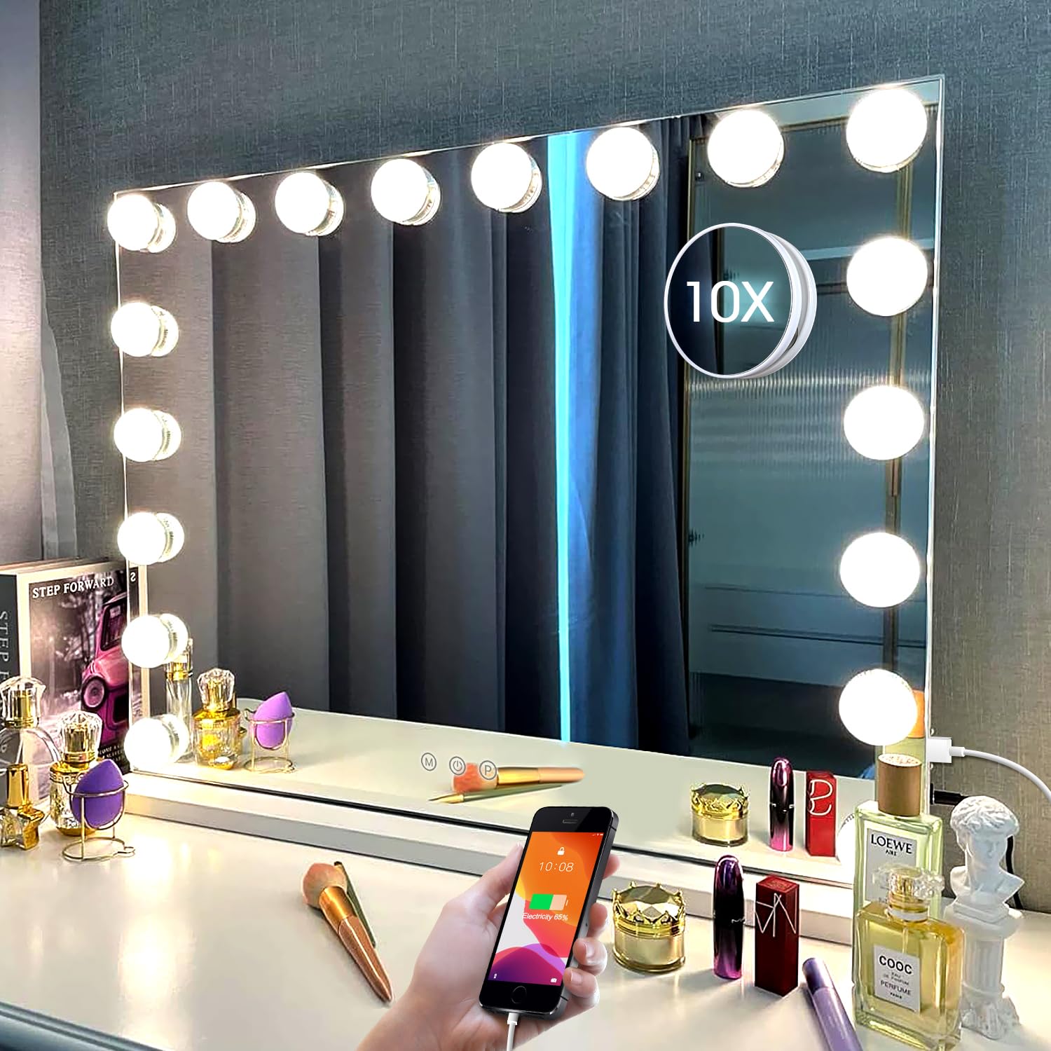 Kottova Vanity Mirror with Lights-Large Makeup Mirror, 27.6' x21.6' Hollywood Lighted Mirror with 18 LED,3 Color Modes,Touch C