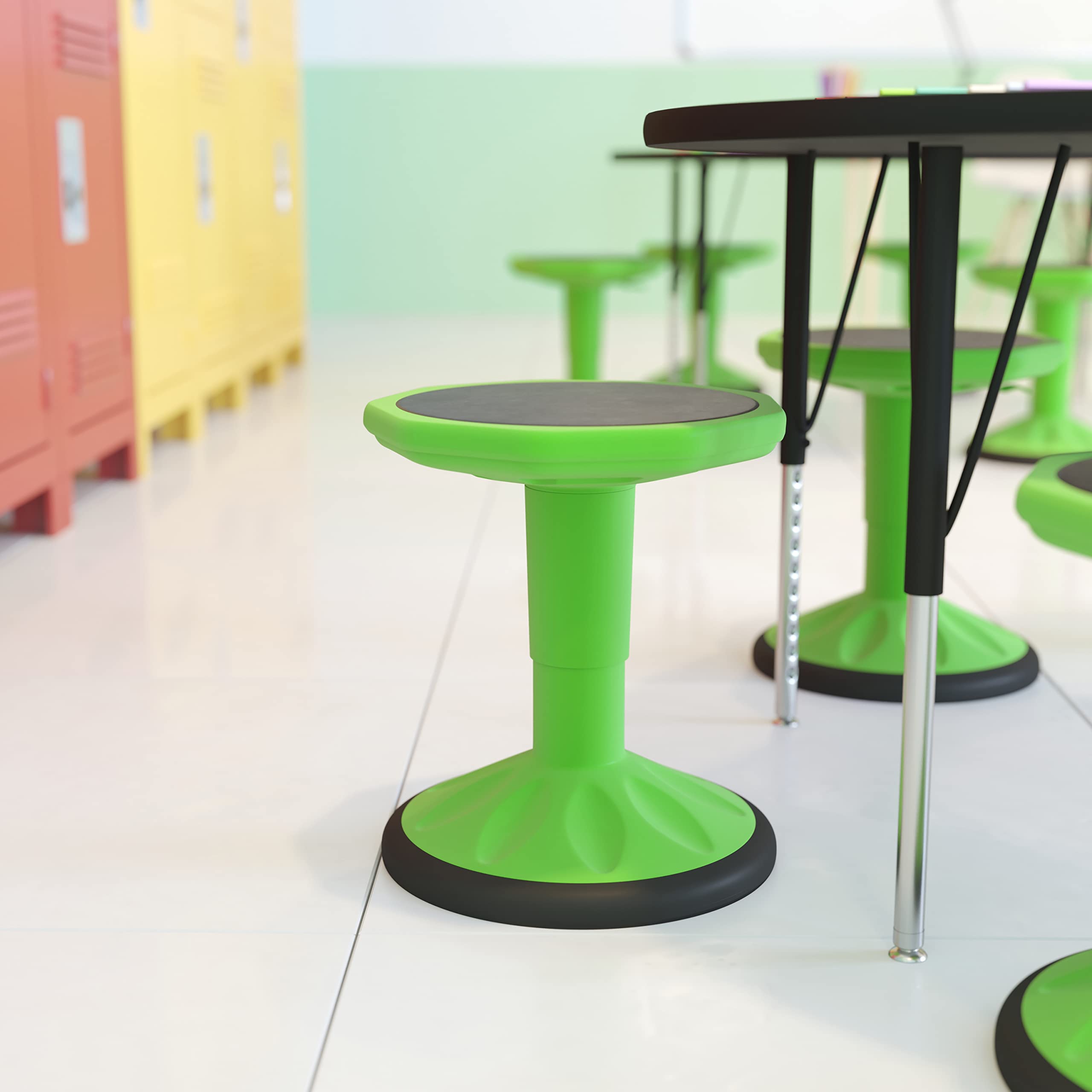 Flash Furniture Carter Adjustable Height Active Learning Stool for Classrooms, Backless Wobble Stool with 360-Degree Swivel, 14&quot; - 18&quot; H, Green