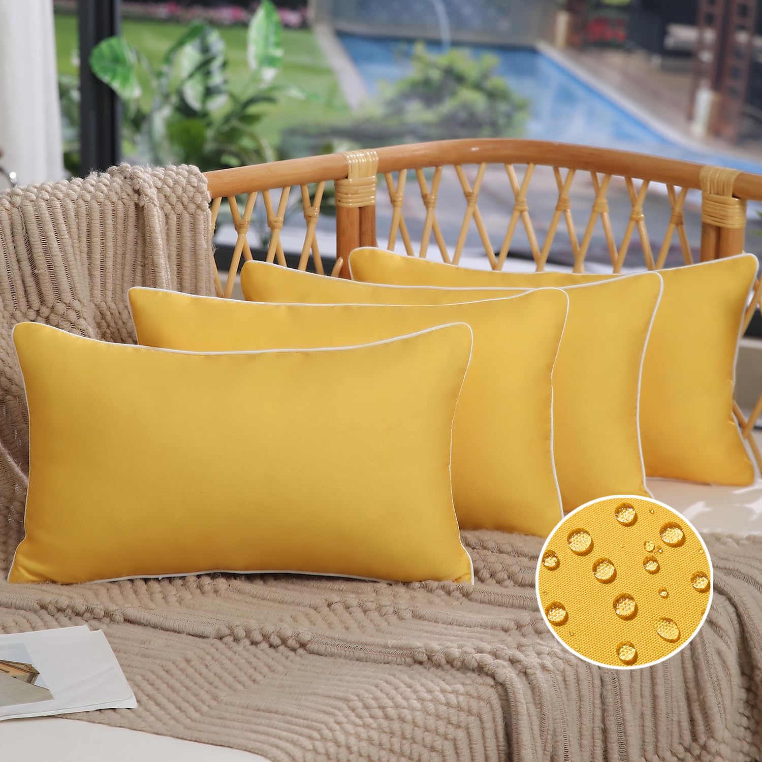 Dfxsz Outdoor Pillow Covers 12X20 Inch Set Of 4 Square Pure Yellow Couch Pillow Covers Outdoor Summer Waterproof Pillow Covers D