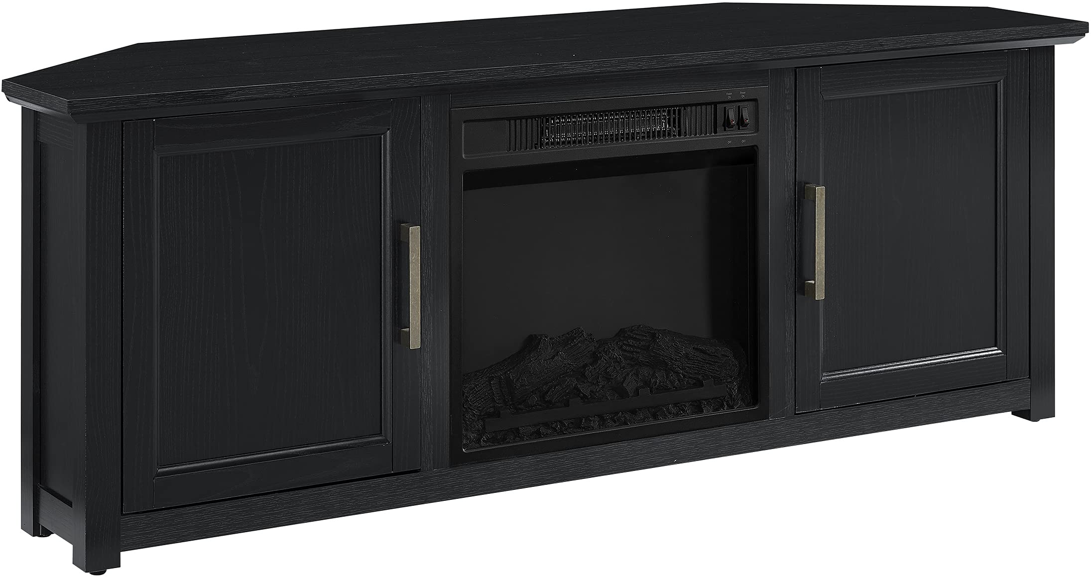 Crosley Furniture Camden Corner Fireplace TV Stand for 65+ inch TVs, Entertainment Center with Storage Shelves, Black