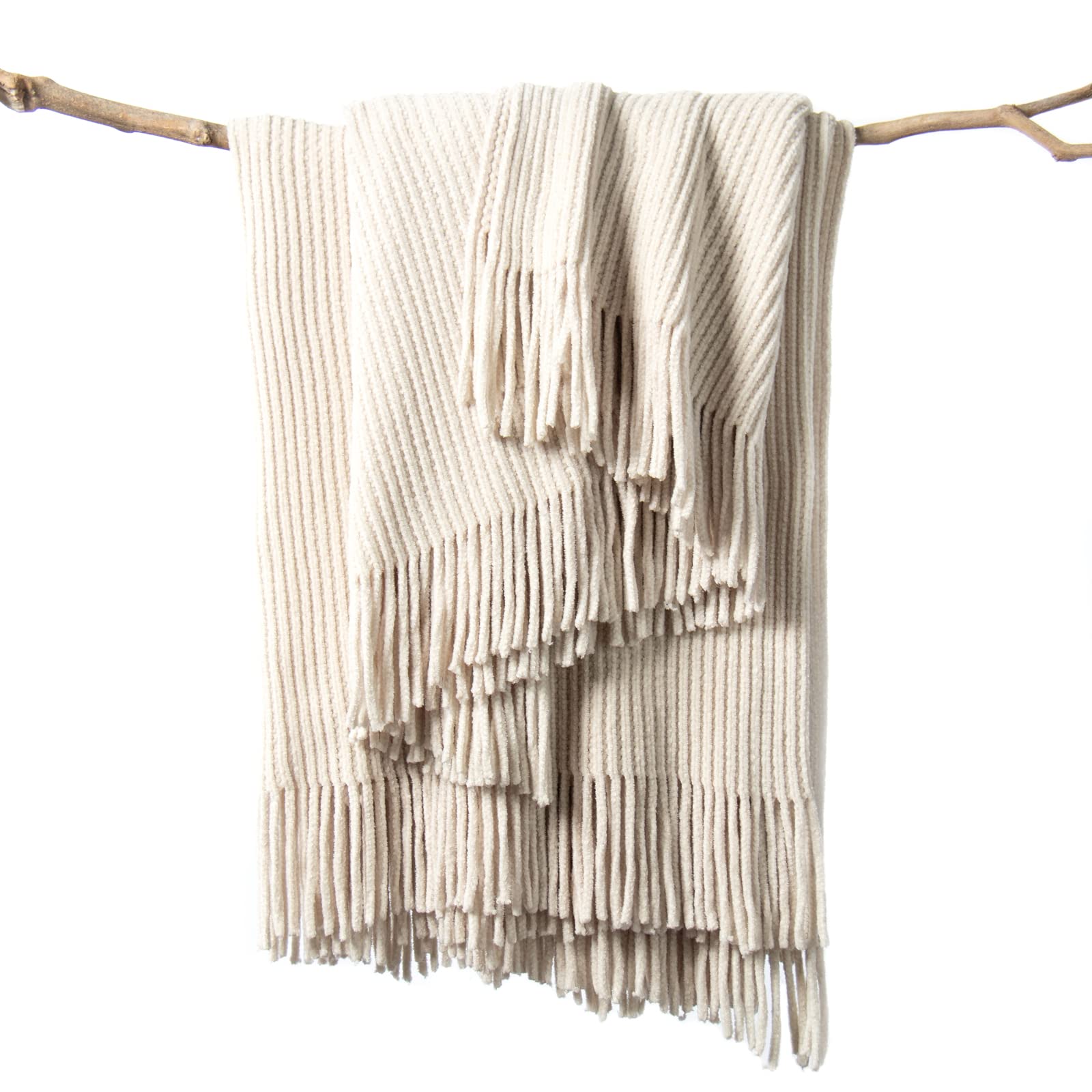 Lifein Throw Blanket For Couch-Soft Boho Christmas Throw Blanket,Cozy Fall Knit White Chenille Throw,Small Knitted Farmhouse Lig