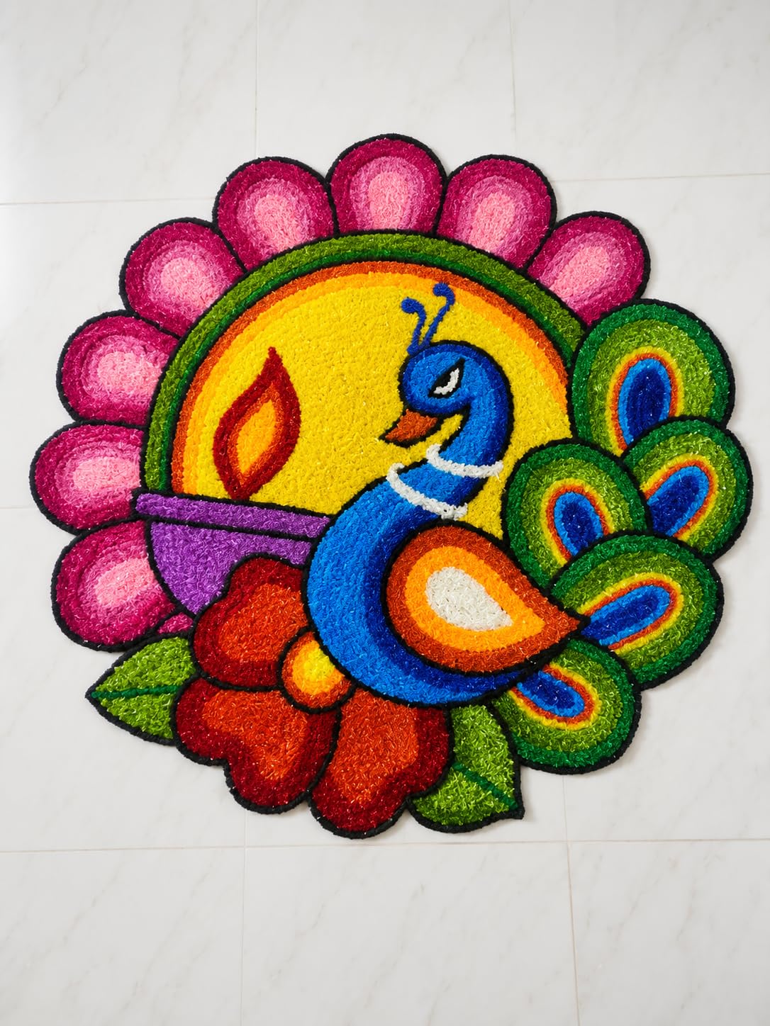 Suswa Art Handmade Rangoli Mat Mandala Sunflower Multicolor 2x2 FT (Multicolor3, 2X2FT)