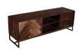 The Urban Port 63-Inches 2-Drawer Mango Wood TV Media Cabinet with Herringbone Inlaid Door Storage