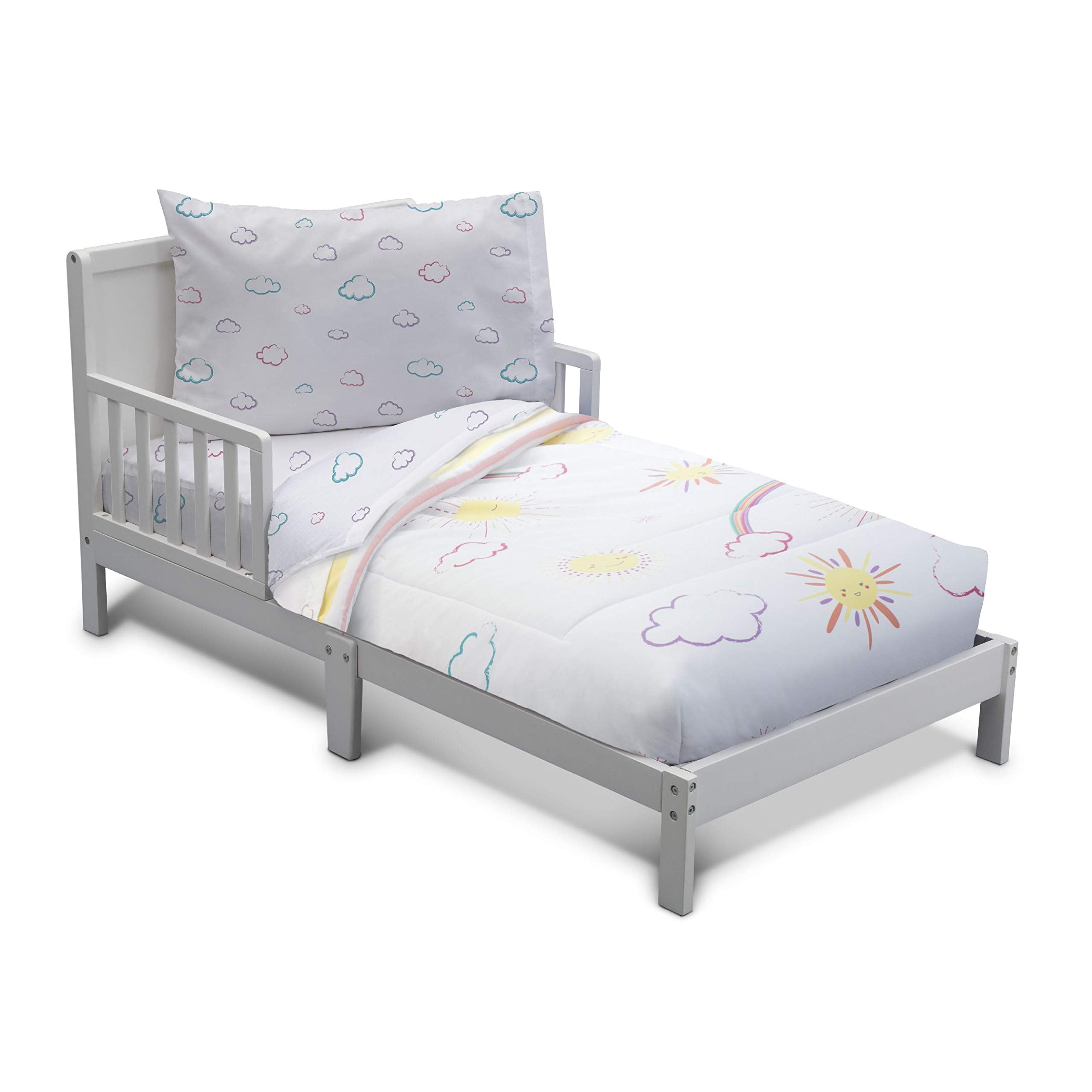 Delta Children Toddler Bedding Set | Girls 4 Piece Collection | Fitted Sheet, Flat Top Sheet W/Elastic Bottom, Fitted Comforter