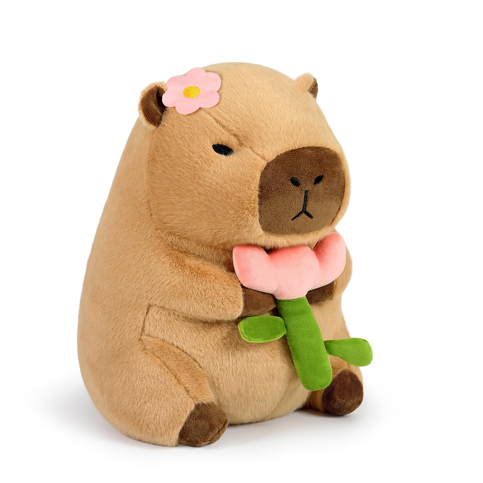 Ditucu Cute Capybara Plush Pillow Holding Flower Capibara Stuffed Animals Plushies Toys For Valentine'S Day Gifts For Kids Girlf