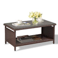 VINGLI Outdoor Wicker CoffeeTable Patio Coffee Tables for Outside, Tempered Glass Top Wicker Table with Storage Coffee Table for
