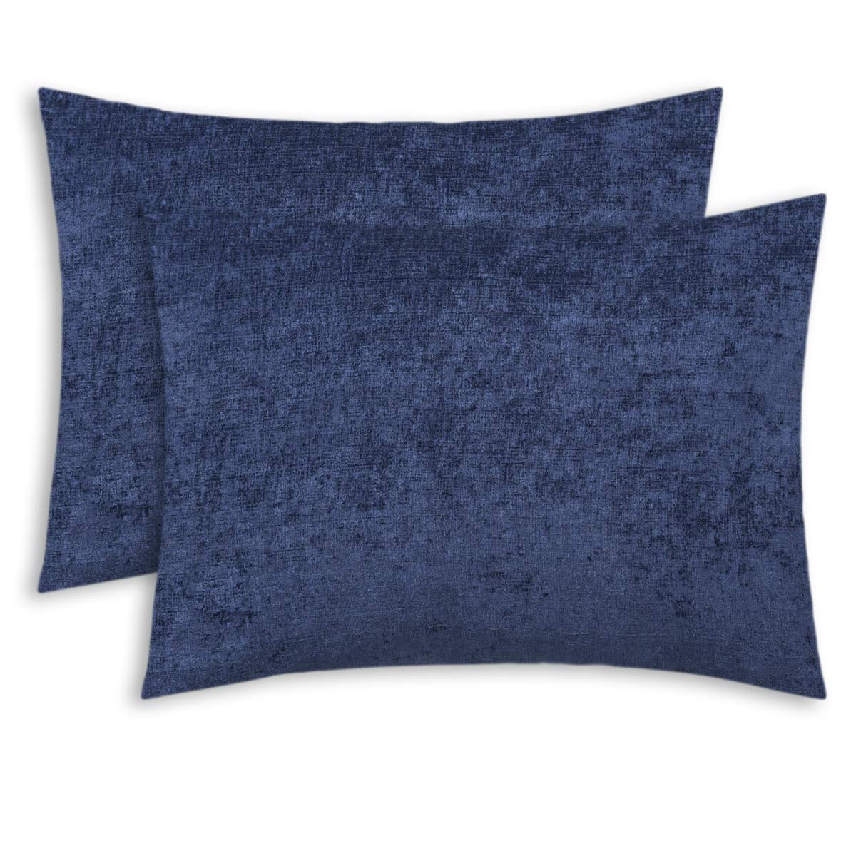Calitime Pack Of 2 Cozy Standard Pillow Shams Cases For Bed Bedding Decoration Solid Dyed Soft Chenille 20 X 26 Inches Navy Blue