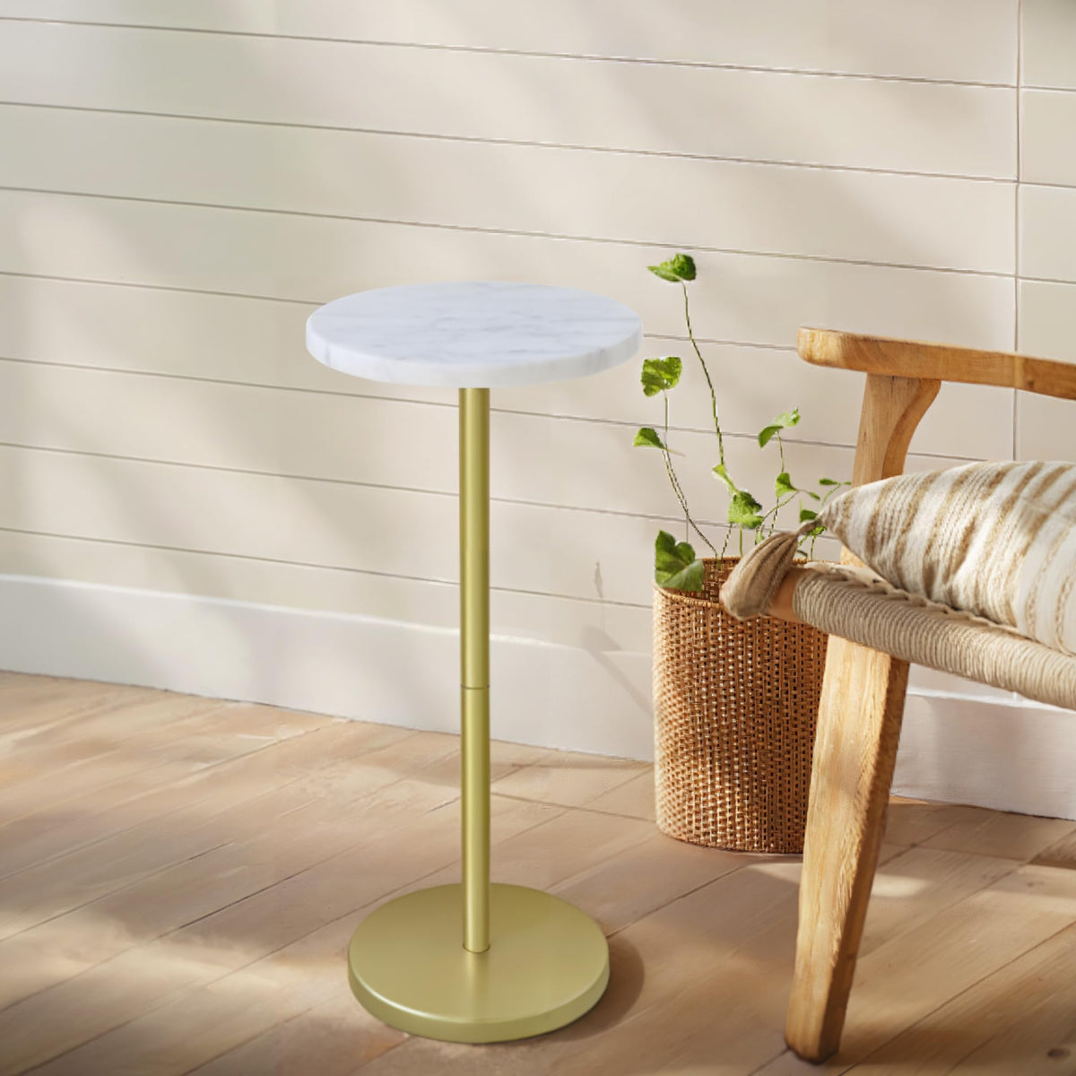 Covlon Nature Marble Drink Table, Pedestal Table, Small Round Side Table, Martini Table For Living Room, Bathroom, Small Space (