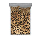 Ambesonne Leopard Print Fitted Sheet & Pillow Sham Set, Skin Pattern of a Wild Savannah Animal Powerful Panther Big Cat, Decorat