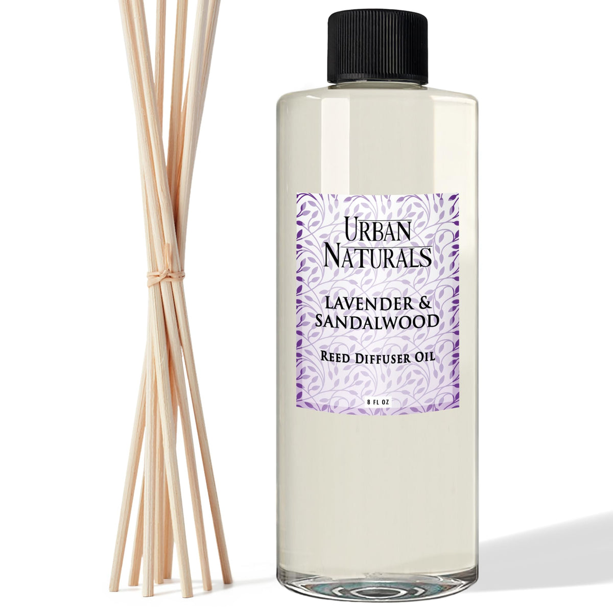 Urban Naturals Lavender & Sandalwood Essential Oil Reed Diffuser REFILL | Large 8 Ounce Size | includes a Free Set of Reed Stick