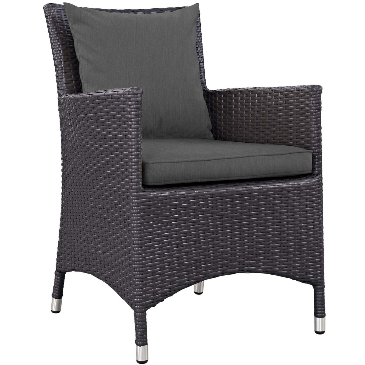 Modway Convene Aluminum And Rattan Patio Dining Armchair In Espresso/Charcoal