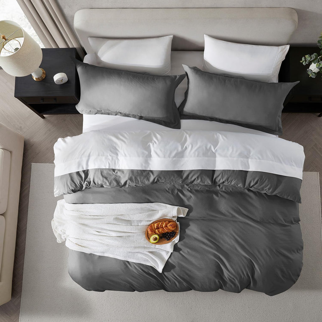 Nestl Grey California King Duvet Cover Sets - Soft Prewashed Cal King Duvet Cover, 3 Piece, With Zipper Closure, 1 Duvet Cover 104X98 Inches And 2 Pillow Shams - No Comforter