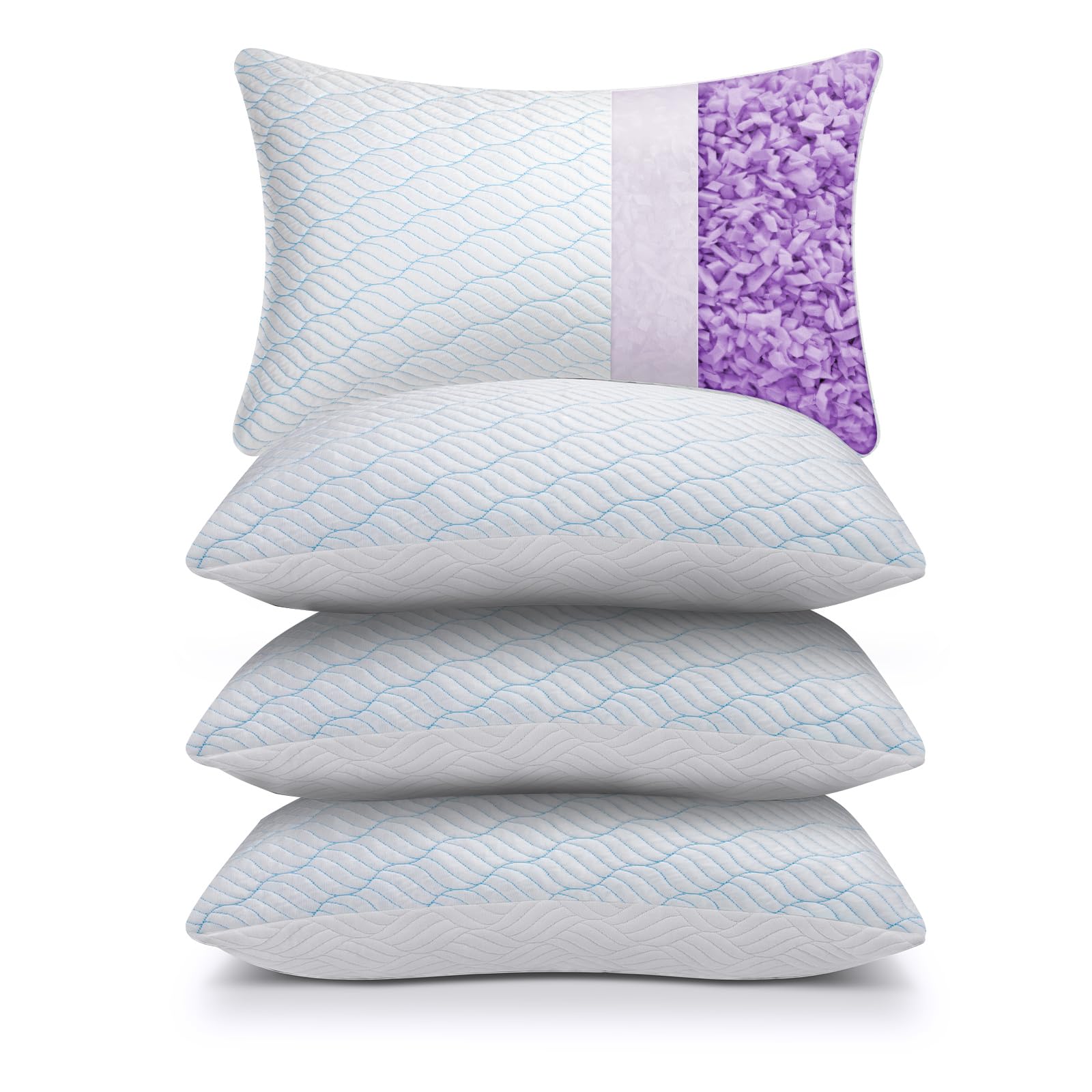 WISHSMILE Cooling Pillows Standard Size Set of 4, Shredded Memory Foam Pillows with Zipper, Adjustable Firm for Sleeping Cool Co