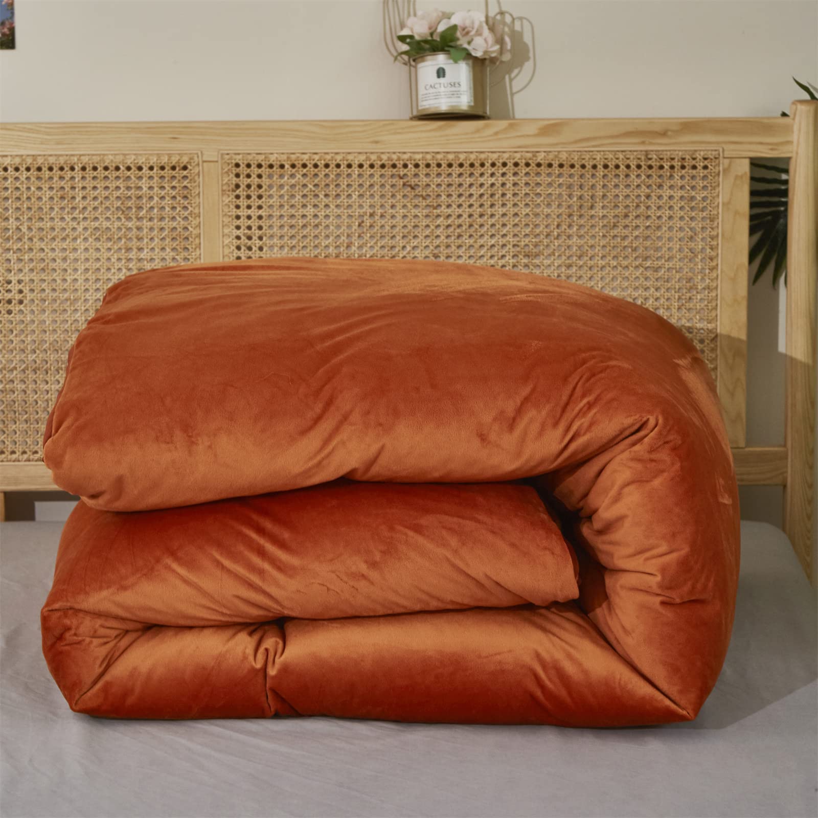 Karever Burnt Orange Color Velvet Comforter Set King Solid Rust Color Flannel Velvet Bedding Comforter Set All Caramel Colour 3