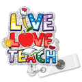 Xqlzy Teacher In Progress Cute Silver Glitter Badge Reel Retractable With Alligator Clips, Funny Book Apple Id Card Badge Holder