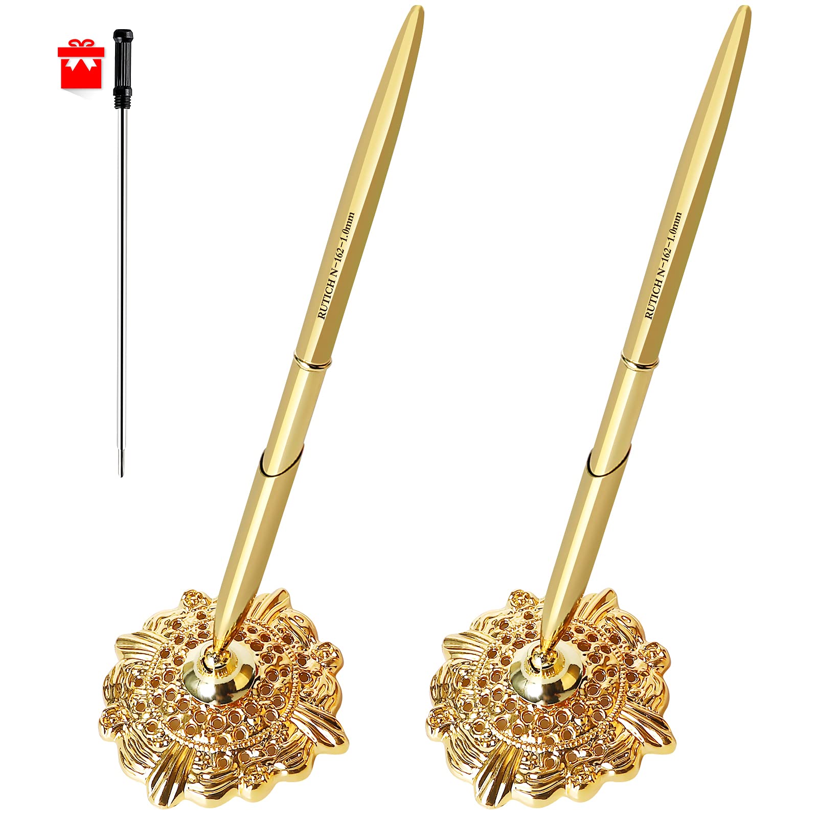 Rutich Hollow Round Pen Holder Signing Pen Set For Wedding Bridal Engagement Valentine'S Day Favors,Golden 2 Pcs
