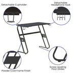 Flash Furniture Fisher Gaming Desk - Black Ergonomic Computer Desk - 51.5" Gamers Table with Cup Holder and Headphone Hook