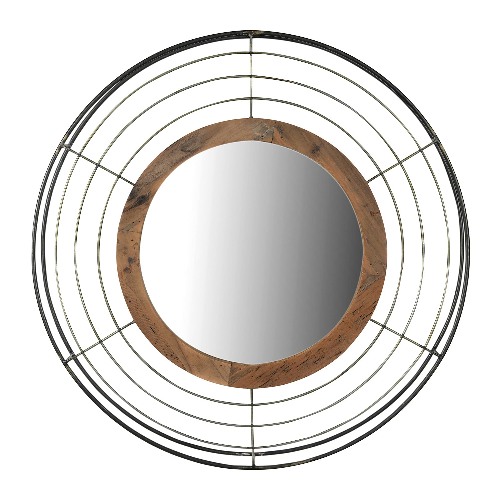 Creative Co-Op Round Wall Wood Frame and Metal Wire Surround Mirror, Iron