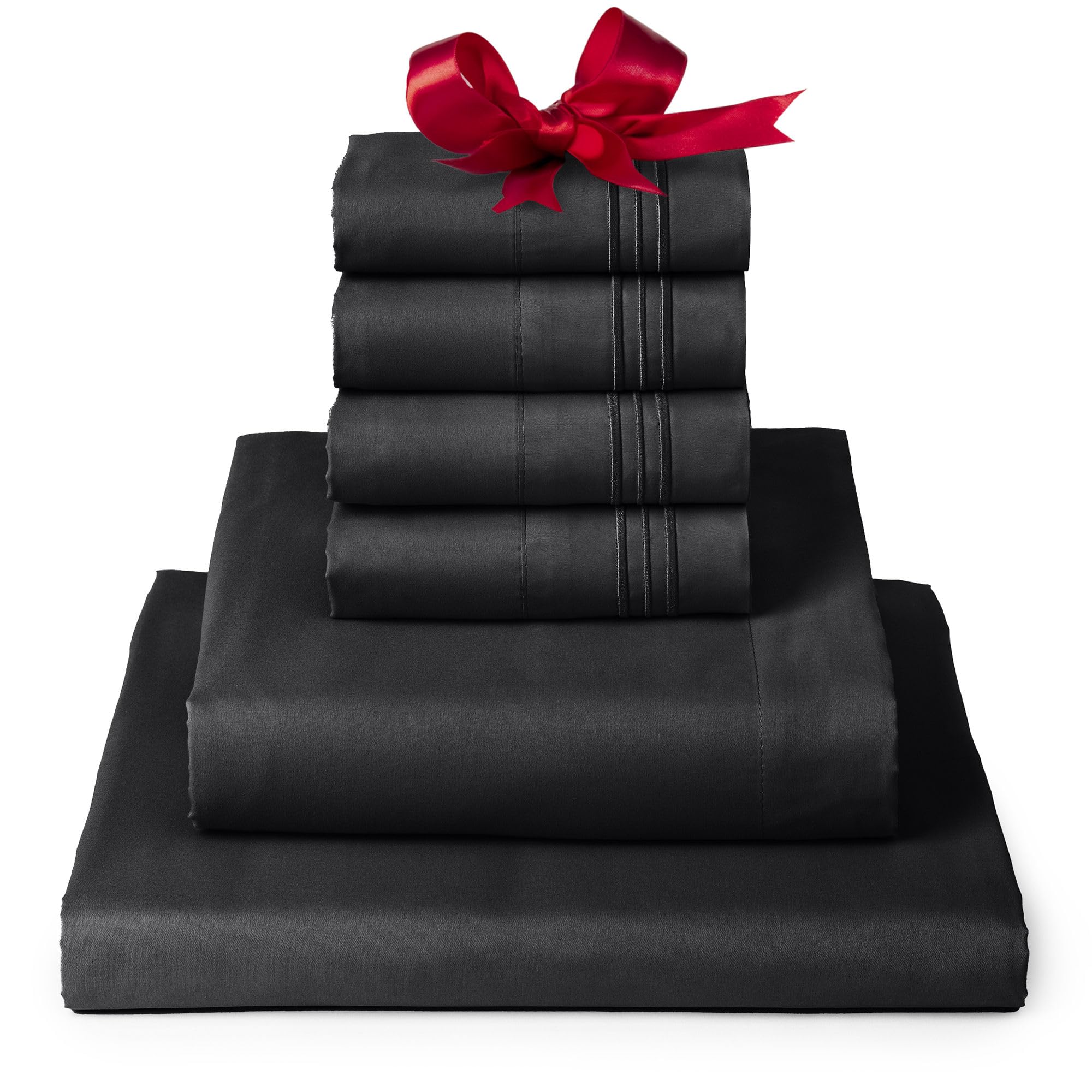 Mellanni California King Sheet Set - 6-Piece Iconic Collection Bedding, (Including 4 Pillowcases), 16-Inch Deep Pocket, Easy Care, Extra Soft, Cooling Sheets, Brushed Microfiber - Black