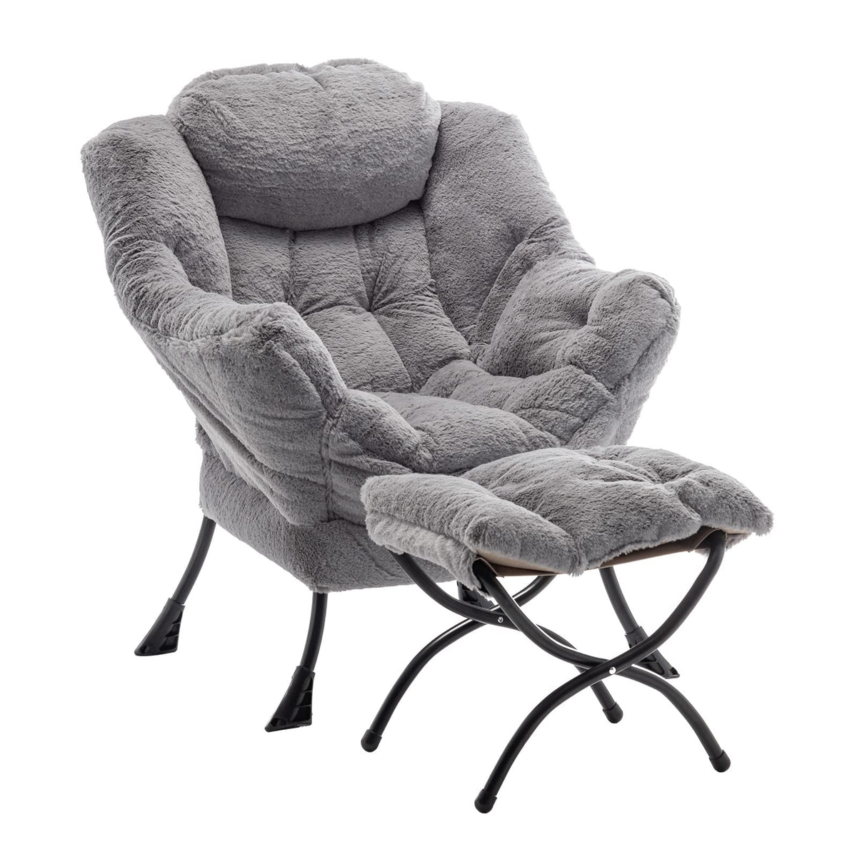Seshinell Lazy Chair With Ottoman, Modern Accent Lounge Leisure Sofa With Armrests, Reading Chair And Folding Footstool For Livi
