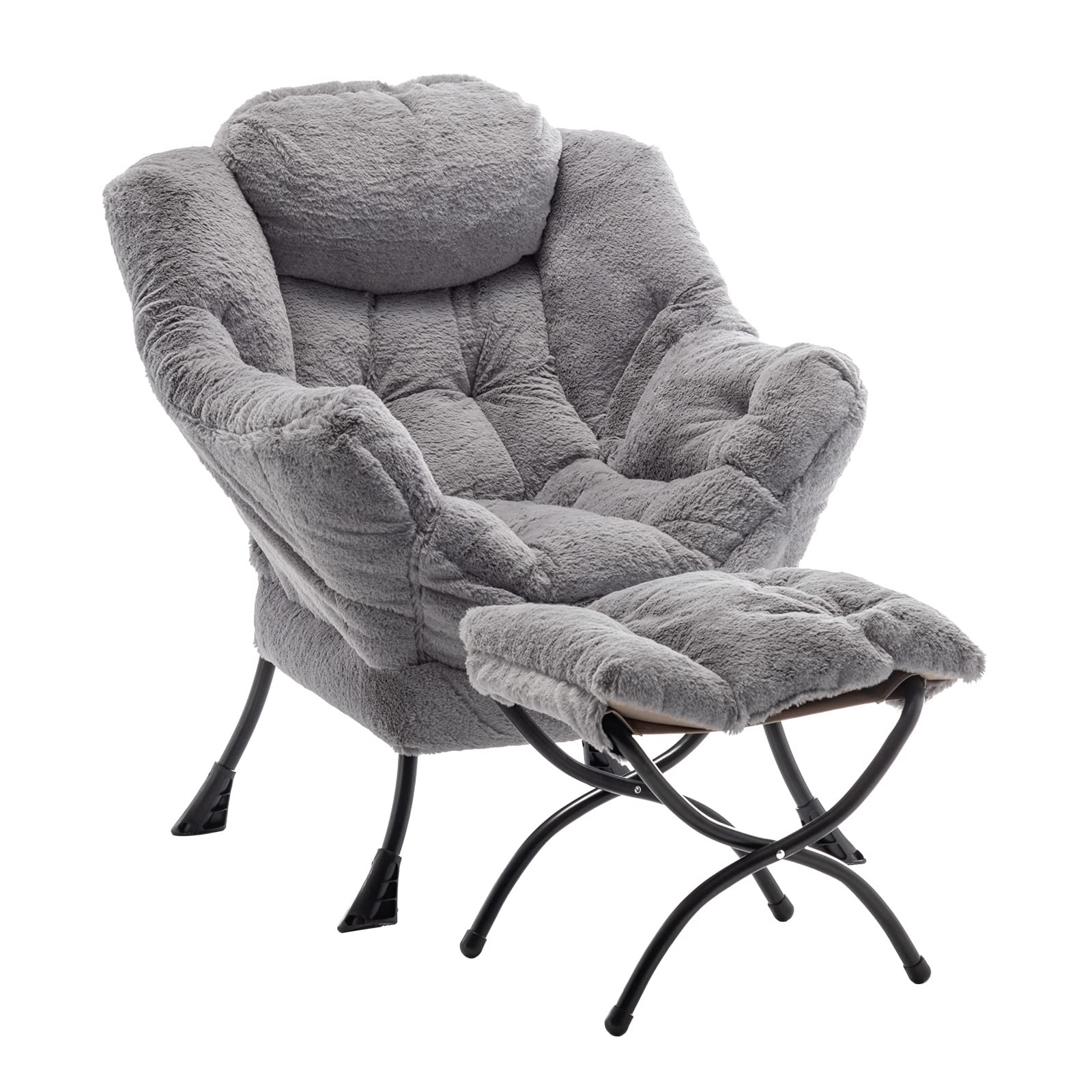 Seshinell Lazy Chair With Ottoman, Modern Accent Lounge Leisure Sofa With Armrests, Reading Chair And Folding Footstool For Livi
