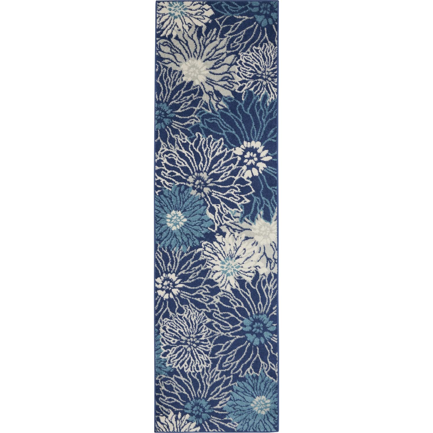 Nourison Passion Navy/Ivory 22 x 10 Area-Rug, Floral, Farmhouse, Easy-Cleaning, Non Shedding, Bed Room, Living Room, Dining 
