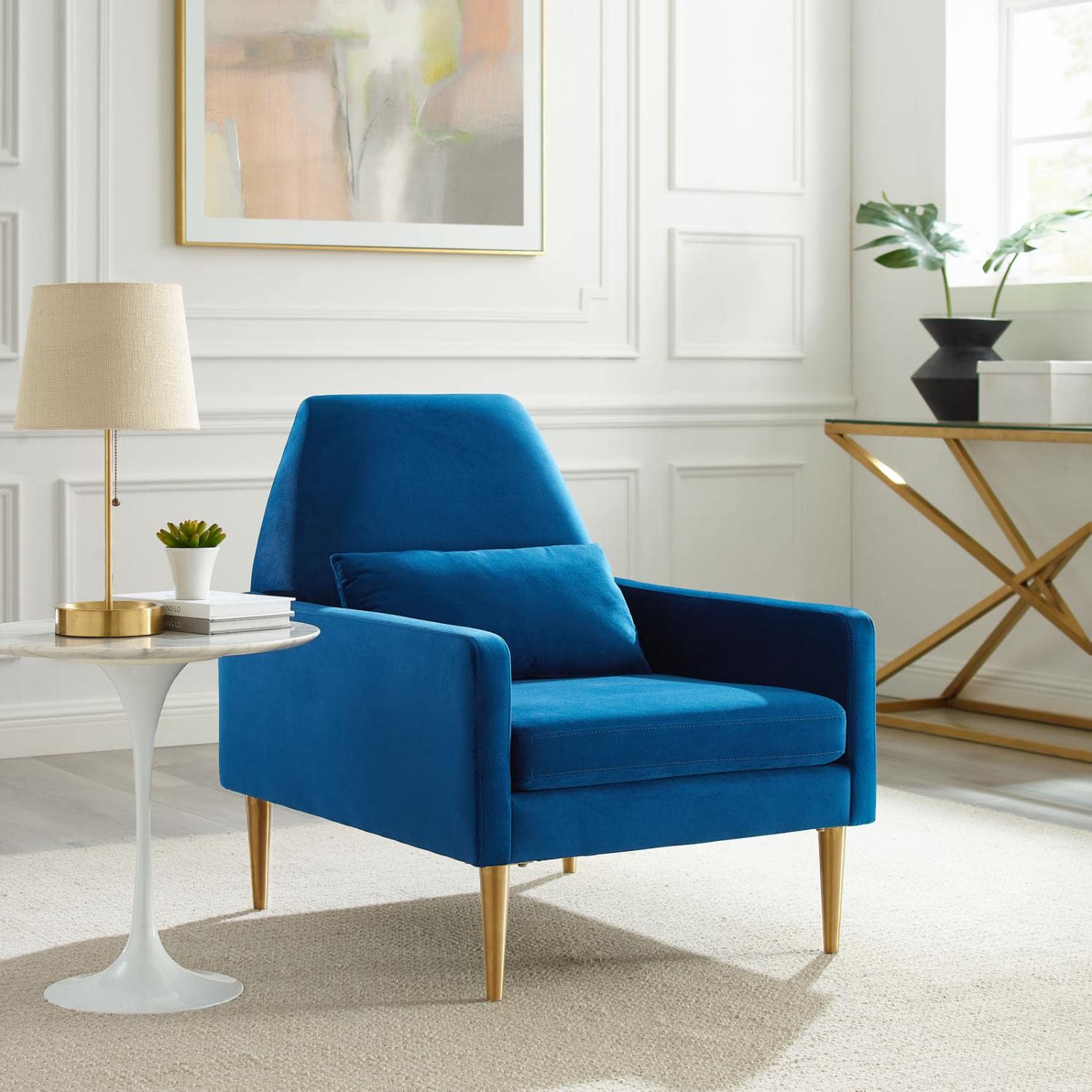 Modway Liliana Performance Velvet Armchair With Navy Finish Eei-5021-Nav