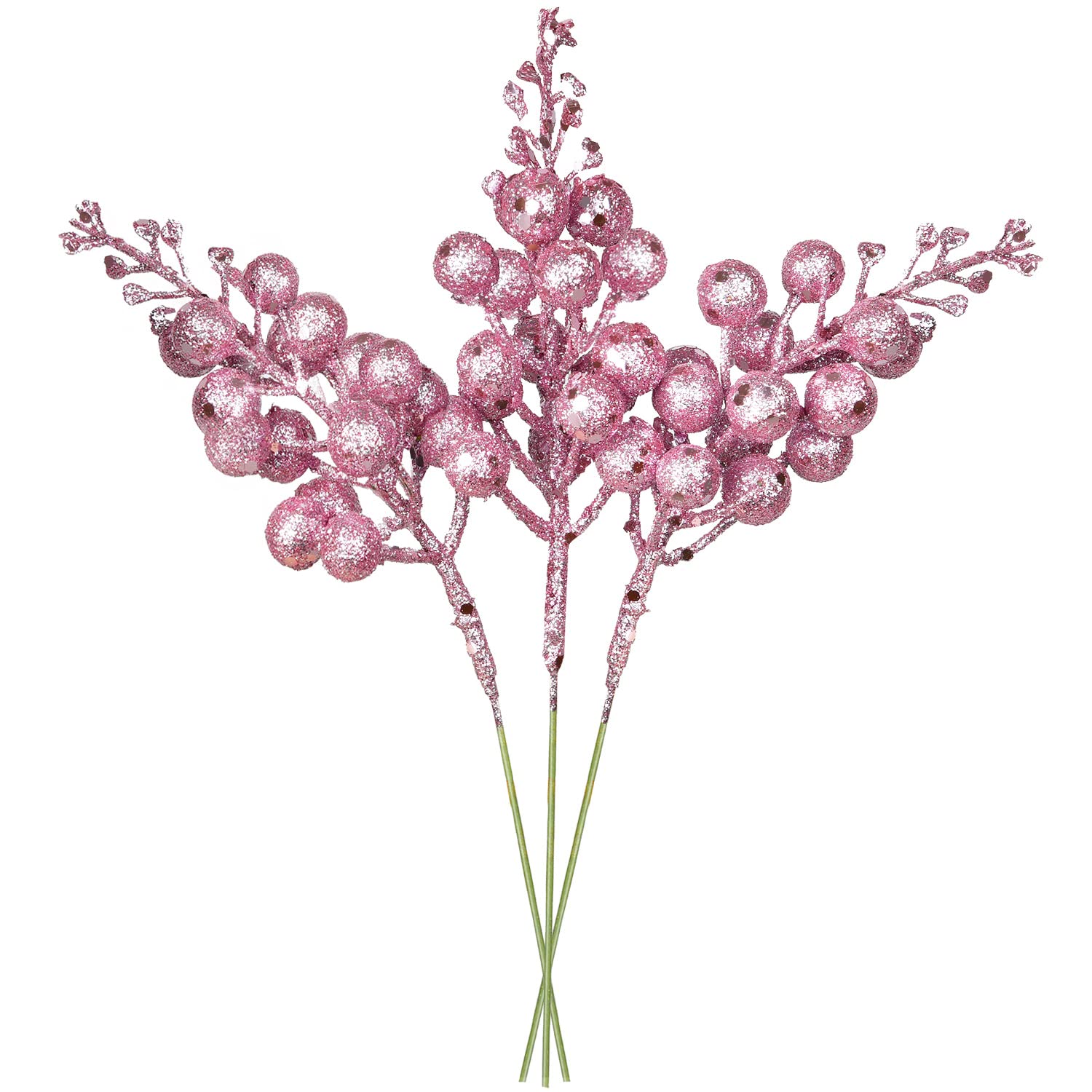 Lvydec 16pcs Christmas Glitter Berry Stems Clearance, 7.8 Artificial Christmas Picks for Christmas Tree Ornaments, DIY Xmas Wrea
