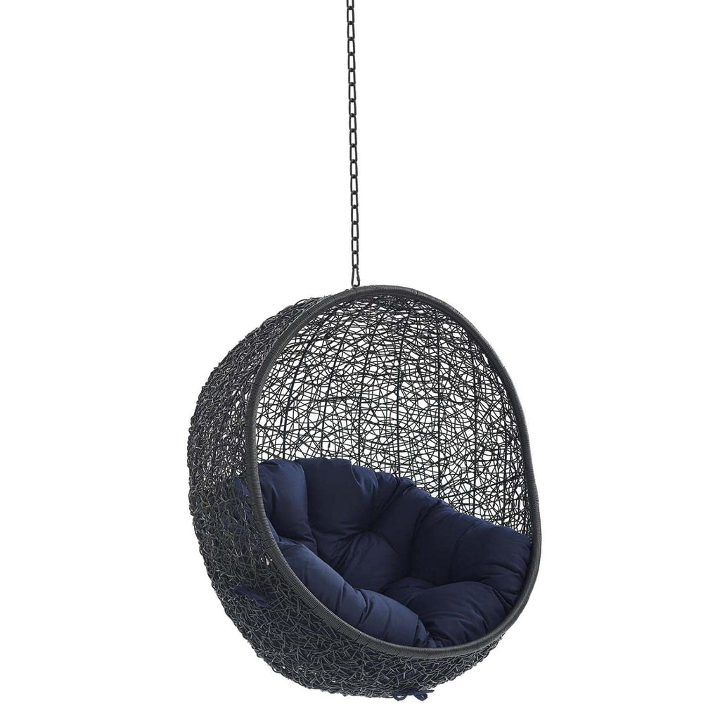 Modway Eei-3635-Blk-Nav Encase Wicker Rattan Outdoor Patio Swing Chair With Hanging Steel Chain In Black Navy