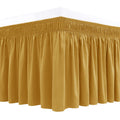 Biscaynebay Wrap Around Bed Skirts For King & Cal King Beds 18' Drop, Christmas Gold Adjustable Elastic Dust Ruffles Easy Fit W